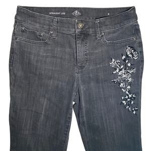 St Johns Bay - Gray Floral Embroidered Pants - Size 8